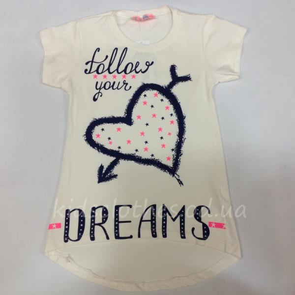 детская одежда недорого для девочек футболки и майки Туника детская для девочек -Dreams - молочная 5-8 лет 104 181 Т-3648