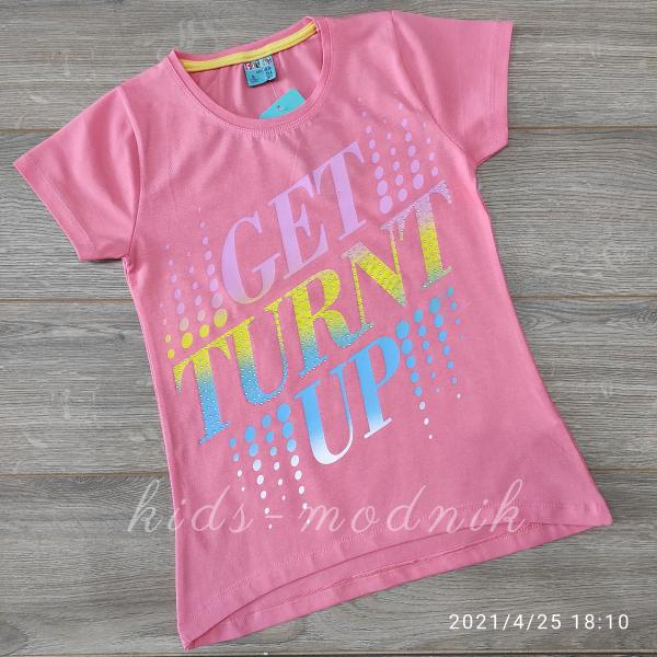 детская одежда недорого для девочек футболки и майки Футболка подростковая для девочек -GetTurntUp - персикового цвета 9-10-11-12 лет 103 21-4879