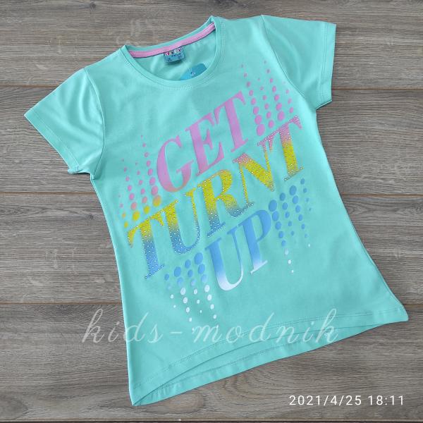 детская одежда недорого для девочек футболки и майки Футболка подростковая для девочек -GetTurntUp - бирюзового цвета 9-10-11-12 лет 101 21-4879