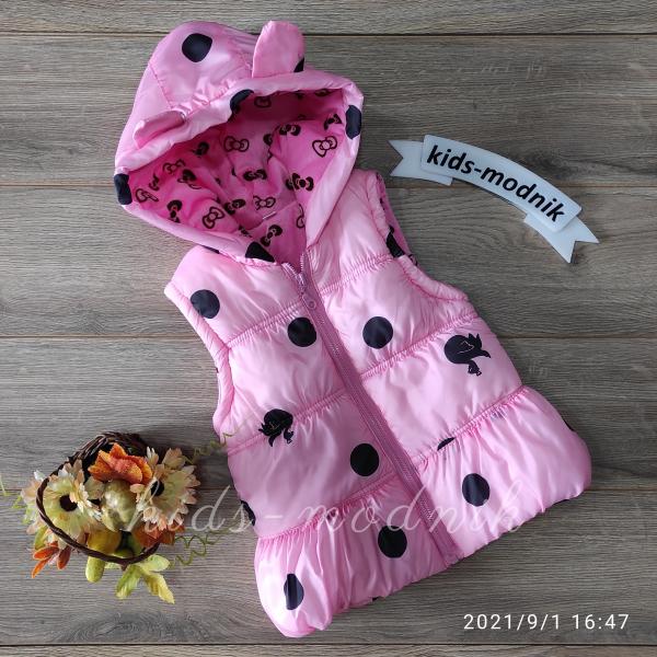 детская одежда недорого Жилетка детская утепленная для девочек- розового цвета 1-2-3 года