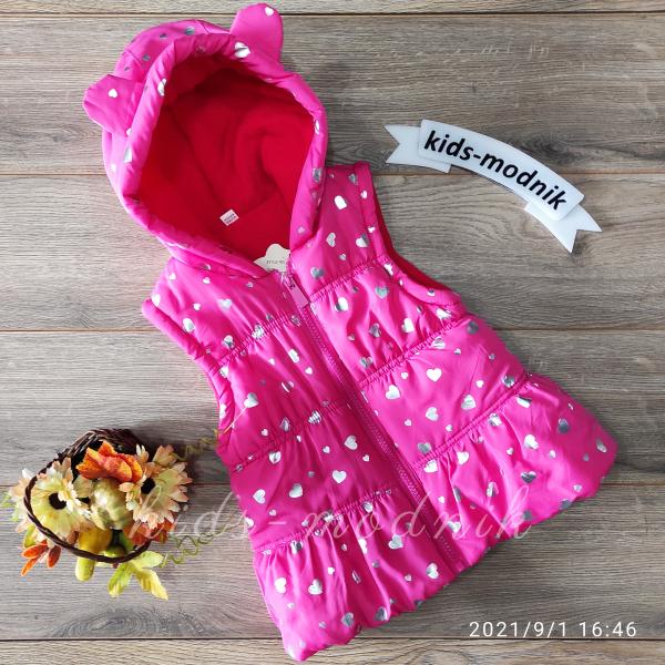 детская одежда недорого Жилетка детская утепленная для девочек- малинового цвета 1-2-3 года