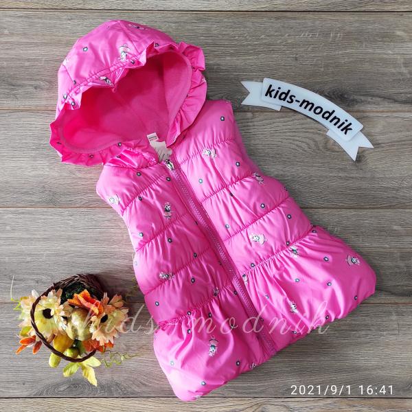 детская одежда недорого Жилетка детская утепленная для девочек- розового цвета 1-2-3 года