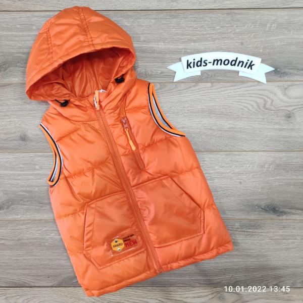 детская одежда недорого Жилетка детская утепленная для девочек- оранжевого цвета 3-4-5-6-7 лет