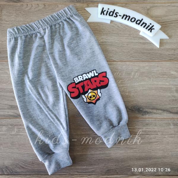 детская одежда недорого Спортивные штаны детские для мальчиков - Brawl Stars- светло-серого цвета 1-2-3-4 года