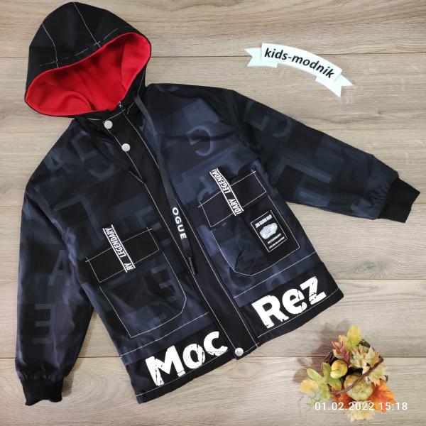 детская одежда недорого Двухсторонняя подростковая демисезонная куртка для мальчиков -MocRez- черная с красным 11-14 лет