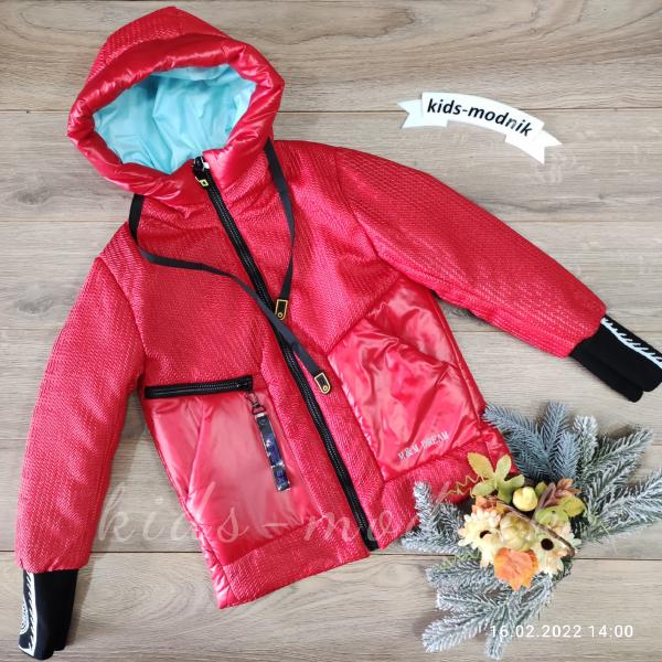 детская одежда недорого Куртка демисезонная подростковая для девочек-Maliyana- красного цвета 10-11-12-13-14 лет