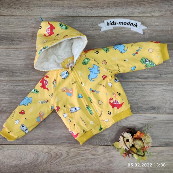детская одежда недорого  Куртка детская демисезонная унисекс -T Rex- желтого цвета 5-6-7-8 лет