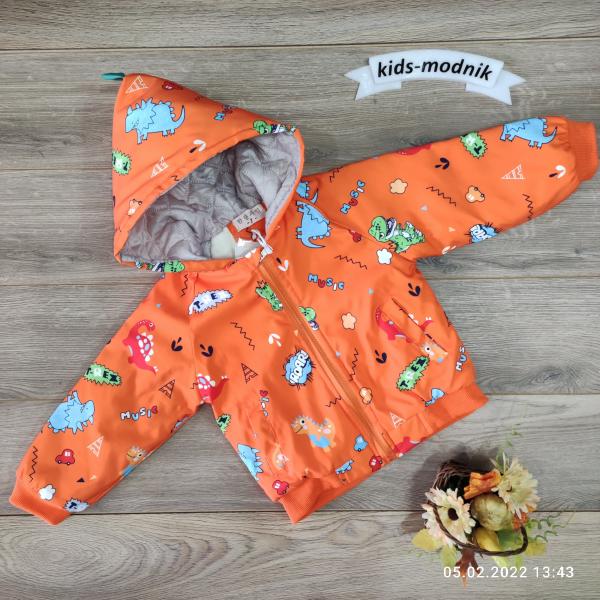детская одежда недорого  Куртка детская демисезонная унисекс -T Rex- оранжевого цвета 5-6-7-8 лет