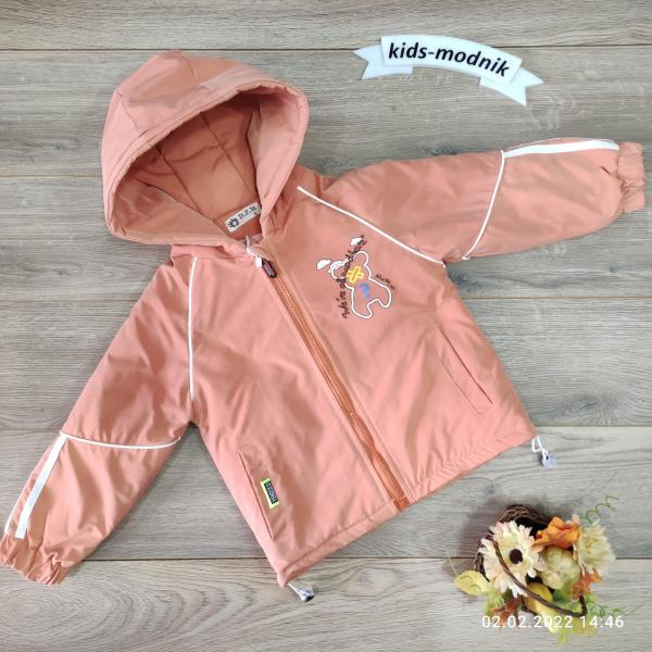 детская одежда недорого Куртка детская демисезонная унисекс -Bear- персикового цвета 5-6-7-8 лет