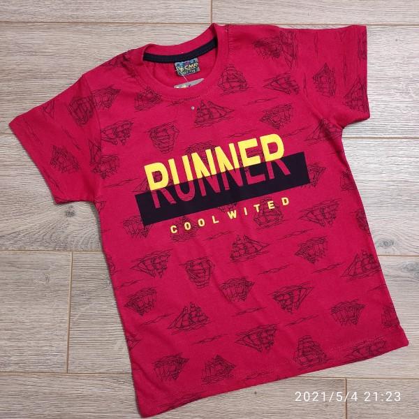 детская одежда недорого Футболка детская для мальчиков -Runner- бордового цвета 8-9-10-11-12 лет