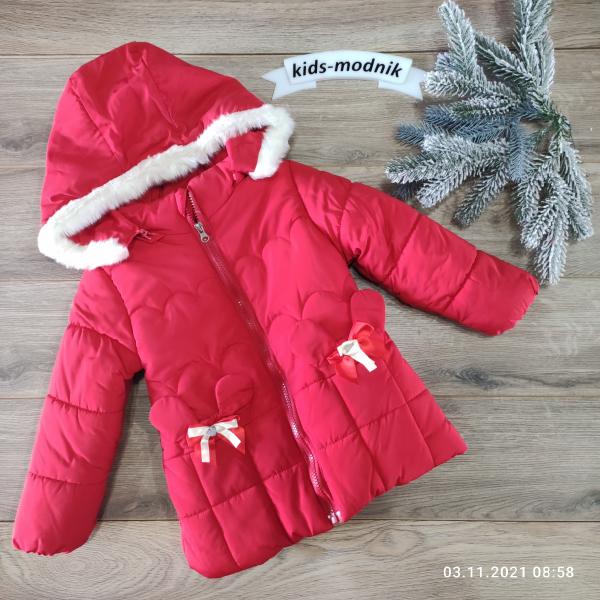 детская одежда недорого Куртка дитяча демісезонна утеплена для дівчаток -For Girl- червоного кольору 3-4-5 років