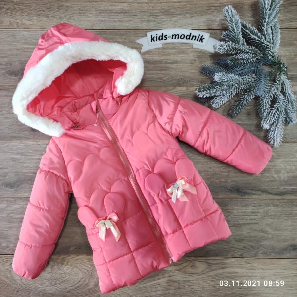 детская одежда недорого Куртка дитяча демісезонна утеплена для дівчаток -For Girl- коралового кольору 3-4-5 років