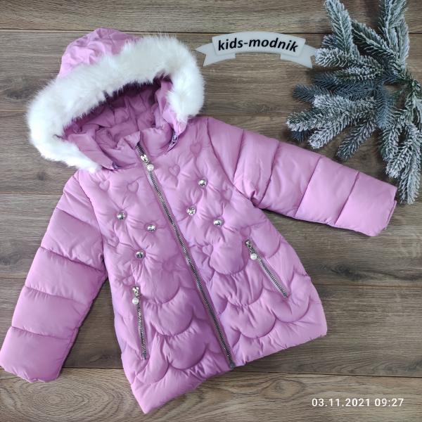 детская одежда недорого Куртка дитяча утеплена для дівчаток -OuShang- бузкового кольору 3-4-5-6 років