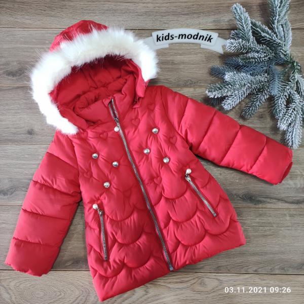 детская одежда недорого Куртка дитяча утеплена для дівчаток -OuShang- червоного кольору 3-4-5-6 років