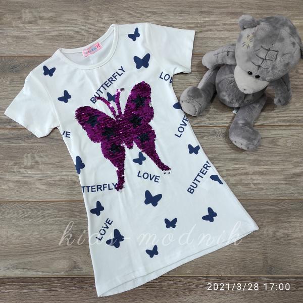 детская одежда недорого для девочек футболки и майки Туника детская летняя для девочек -Butterfly- молочного цвета 4-5-6 лет 104 181 1057