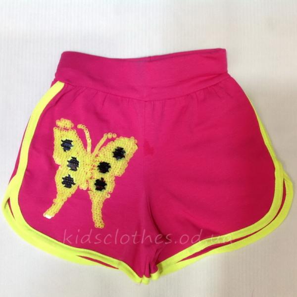 детская одежда недорого для девочек бриджи и шорты Шорты детские для девочек -Butterfly- малиновые с пайетками 5-8 лет 103 19-1400