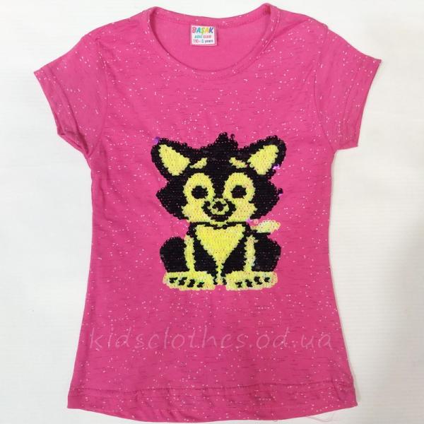детская одежда недорого для девочек футболки и майки Футболка детская для девочек -Foxes - с пайетками малиновая 5-8 лет   101 181 Т-3314
